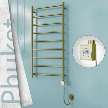 Radiva - Phuket Elektrikli Paslanmaz Çelik Havlupan 600x1200 Satine Altın (KTX3 Termostat) 300W Spiral Kablolu