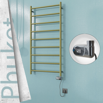  - PHUKET Elektrikli Paslanmaz Çelik Havlupan 600x1200 Satine Altın (Thesis Termostat) 300W