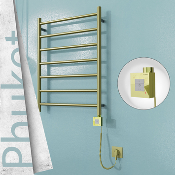 Radiva - Phuket Elektrikli Paslanmaz Çelik Havlupan 600x800 Satine Altın (KTX1 Termostat) 200W Spiral Kablolu