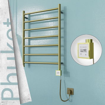 Radiva - Phuket Elektrikli Paslanmaz Çelik Havlupan 600x800 Satine Altın (KTX3 Termostat) 200W Spiral Kablolu