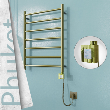  - PHUKET Elektrikli Paslanmaz Çelik Havlupan 600x800 Satine Altın (KTX4 Termostat) 200W Spiral Kablolu