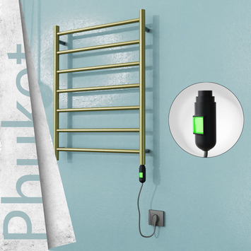  - PHUKET Elektrikli Paslanmaz Çelik Havlupan 600x800 Satine Altın (On/Off Düğmeli) 200W