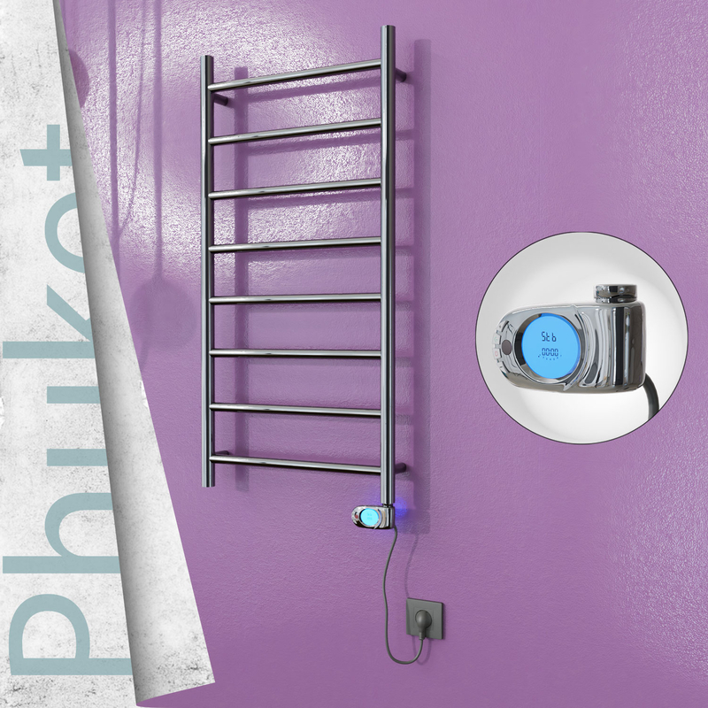Phuket Stainless Steel Electric Towel Warmer 500x1000 Polished Finish (Musa Thermostat) 200 W