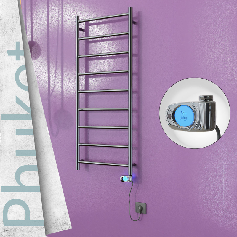 Phuket Stainless Steel Electric Towel Warmer 500x1200 Polished Finish (Musa Thermostat) 200 W