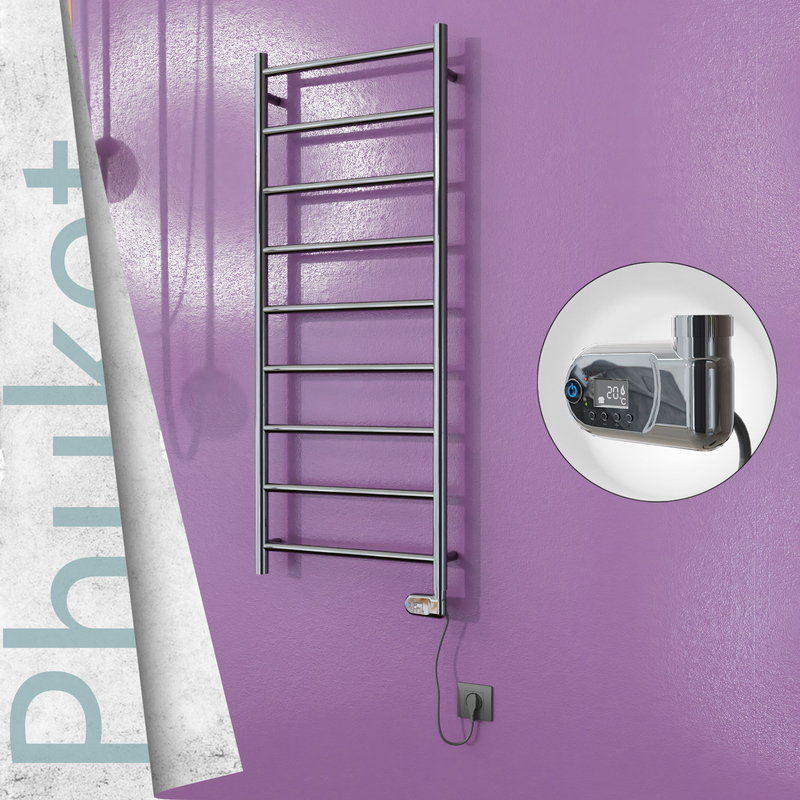 Phuket Stainless Steel Electric Towel Warmer 500x1200 Polished Finish (Thesis Thermostat) 200 W