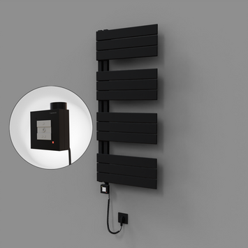 Radiva - Sirius Dekoratif Elektrikli Havlupan 500x1150 Siyah (KTX1 Termostat) 600W Spiral Kablolu