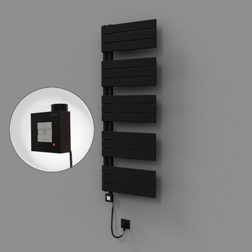 Radiva - Sirius Dekoratif Elektrikli Havlupan 500x1400 Siyah (KTX1 Termostat) 600W Spiral Kablolu