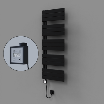 Radiva - Sirius Dekoratif Elektrikli Havlupan 500x1400 Siyah (KTX3 Termostat) 600W Spiral Kablolu
