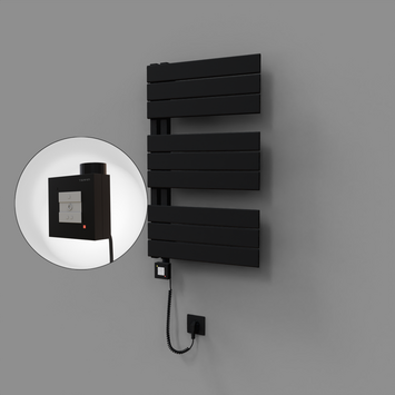 Radiva - Sirius Dekoratif Elektrikli Havlupan 500x800 Siyah (KTX1 Termostat) 300W Spiral Kablolu