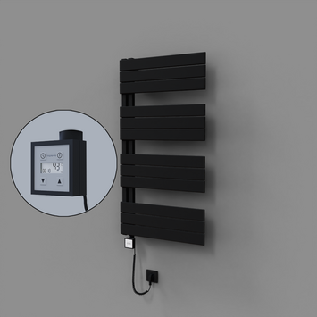 Radiva - Sirius Dekoratif Elektrikli Havlupan 600x1150 Siyah (KTX3 Termostat) 600W Spiral Kablolu