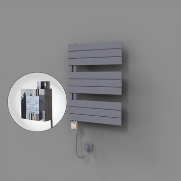 Radiva - Sirius Dekoratif Elektrikli Havlupan 600x800 Gri (KTX4 Termostat) 600W Spiral Kablolu