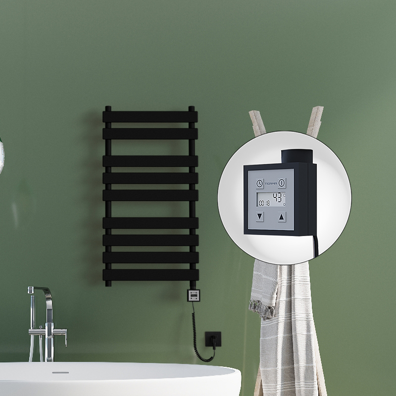 Tahiti Electric Towel Warmer 500x1300 Matte Black Ktx3 600 W (Spiral Cable)