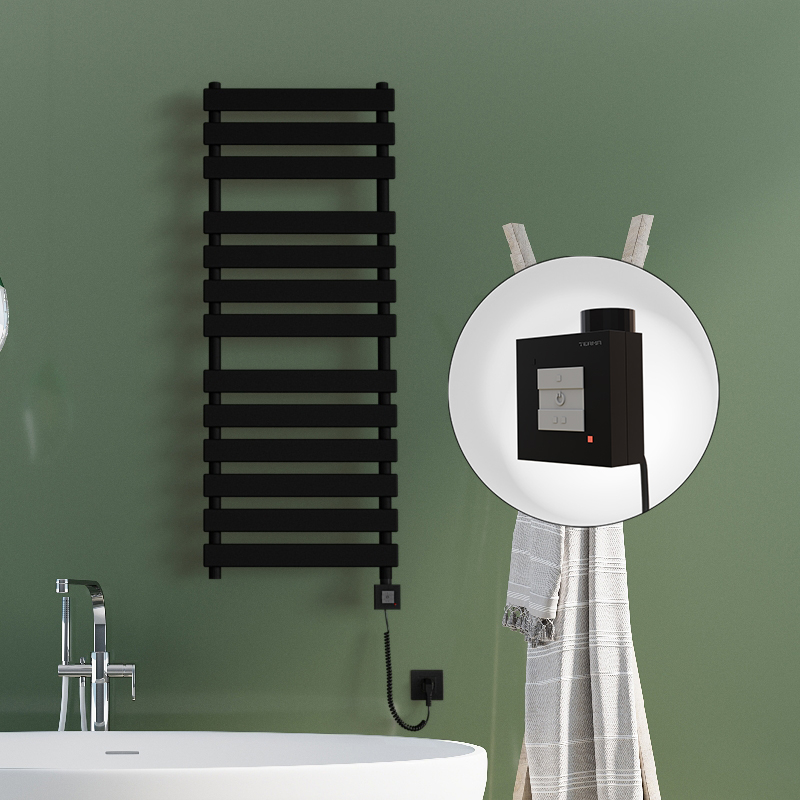 Tahiti Electric Towel Warmer 500x950 Matte Black Ktx1 300 W (Spiral Cable)