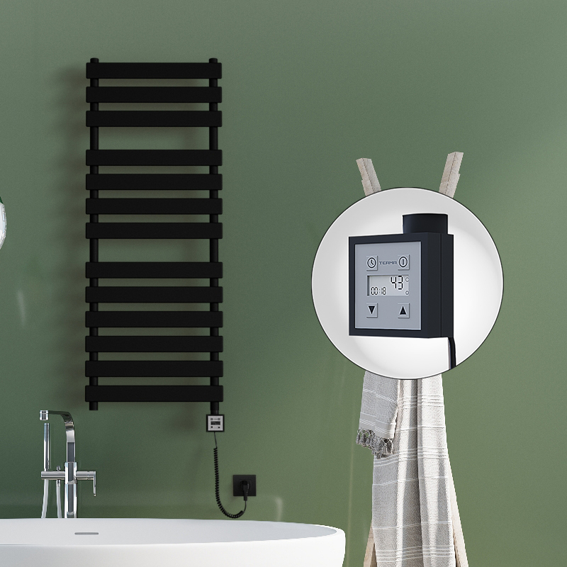 Tahiti Electric Towel Warmer 500x950 Matte Black Ktx3 300 W (Spiral Cable)