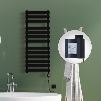 Radiva - Tahiti Electric Towel Warmer 500x950 Matte Black Ktx4 300 W (Spiral Cable) Radiva - Tahiti Electric Towel Warmer 500x950 Matte Black Ktx4 300 W (Spiral Cable)