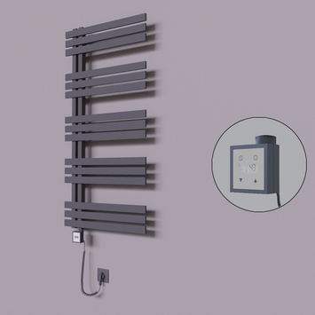 Radiva - Thames Dekoratif Elektrikli Havlupan 500x1200 Koyu Antrasit (KTX3 Termostat) 600W Spiral Kablolu