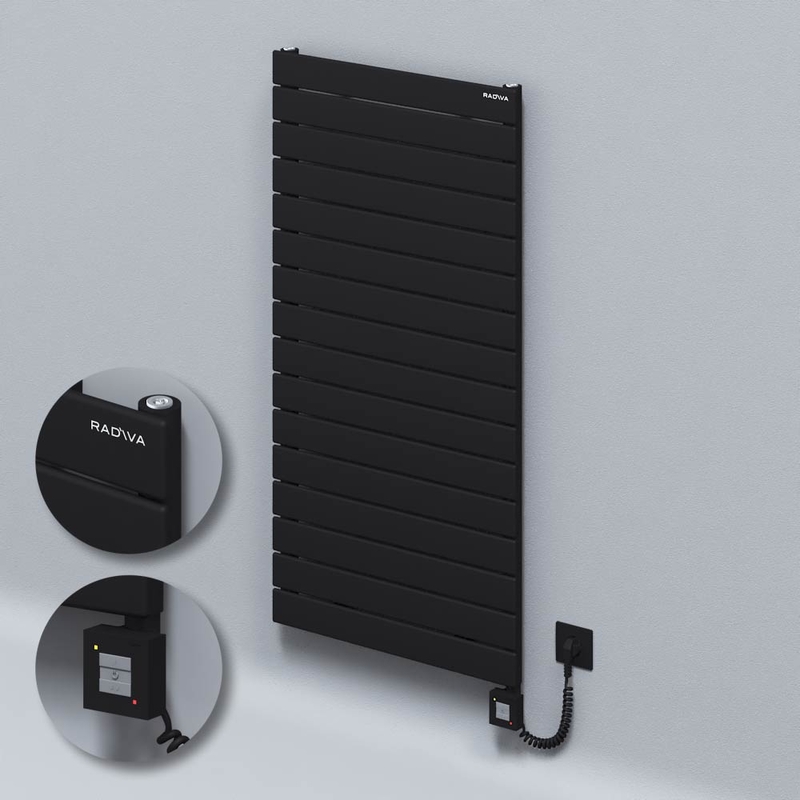 Type 10H Electric Steel Decorative Radiator 1180x600 Black (KTX1 Thermostat) 1000W Spiral Cable