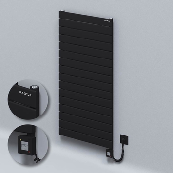 Radiva - Type 10H Electric Steel Decorative Radiator 1180x600 Black (KTX1 Thermostat) 1000W Spiral Cable