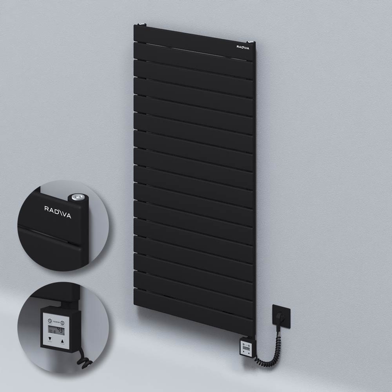 Type 10H Electric Steel Decorative Radiator 1180x600 Black (KTX3 Thermostat) 1000W Spiral Cable