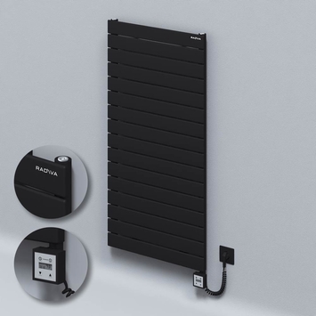 Radiva - Type 10H Electric Steel Decorative Radiator 1180x600 Black (KTX3 Thermostat) 1000W Spiral Cable