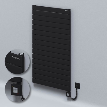 Radiva - Type 10H Electric Steel Decorative Radiator 1180x700 Black (KTX1 Thermostat) 1000W Spiral Cable