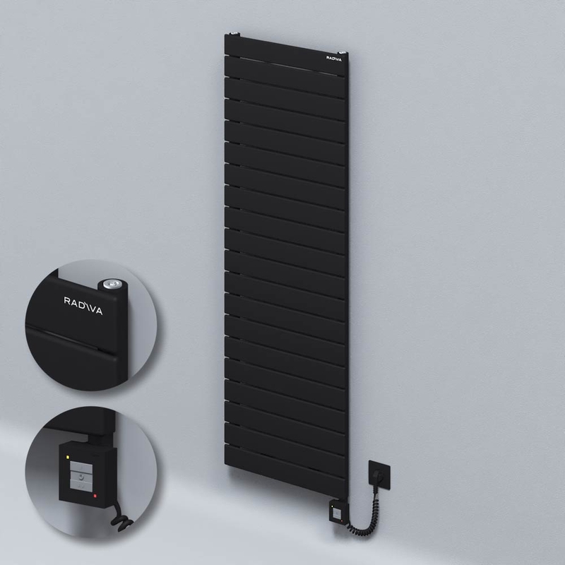 Type 10H Electric Steel Decorative Radiator 1476x500 Black (KTX1 Thermostat) 1000W Spiral Cable