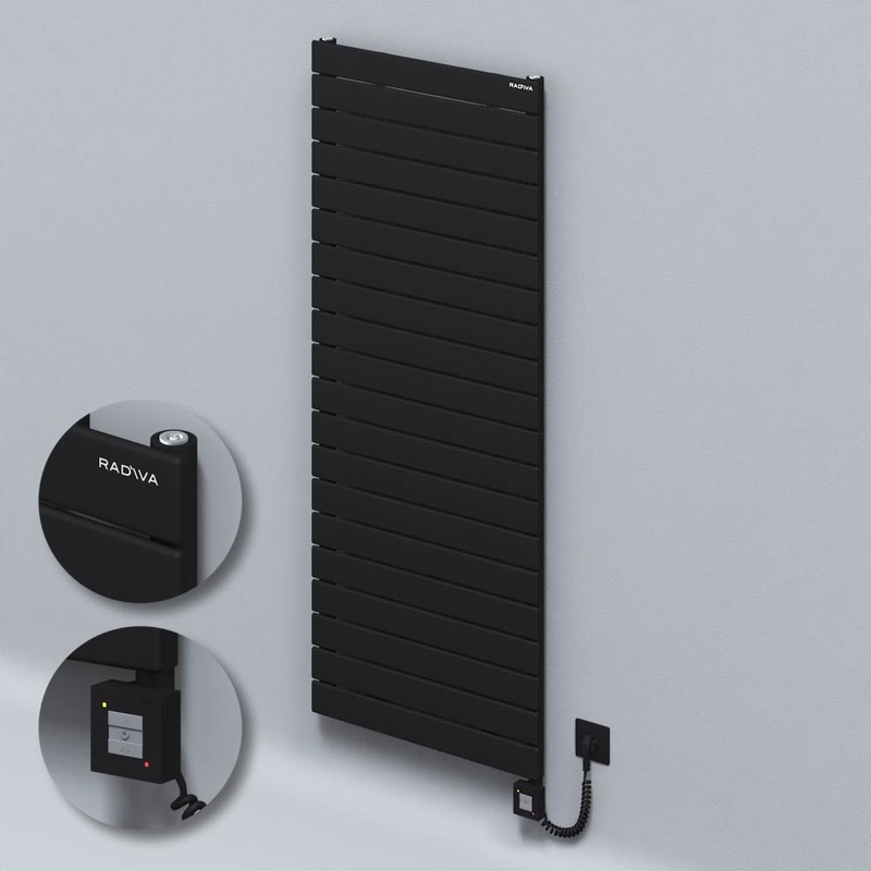 Type 10H Electric Steel Decorative Radiator 1476x600 Black (KTX1 Thermostat) 1000W Spiral Cable