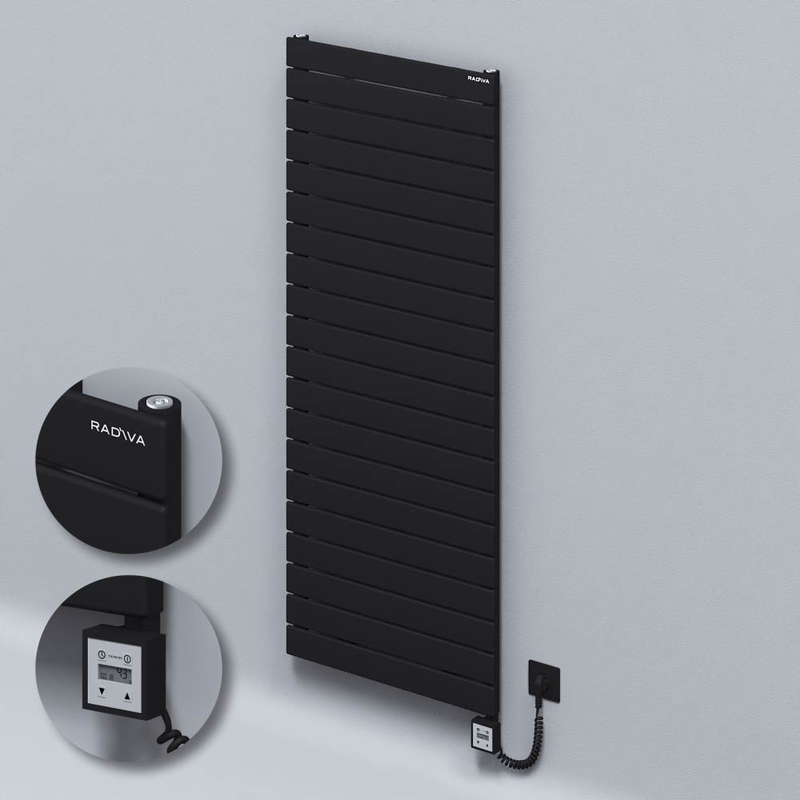 Type 10H Electric Steel Decorative Radiator 1476x600 Black (KTX3 Thermostat) 1000W Spiral Cable