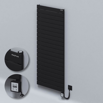 Radiva - Type 10H Electric Steel Decorative Radiator 1476x600 Black (KTX3 Thermostat) 1000W Spiral Cable
