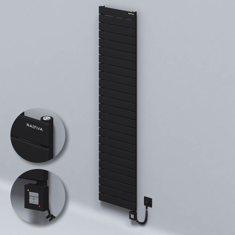 Type 10H Electric Steel Decorative Radiator 1772x400 Black (KTX1 Thermostat) 1000W Spiral Cable