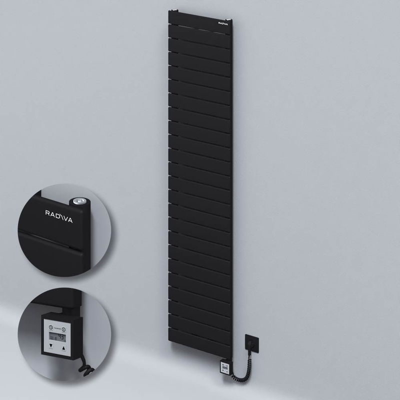 Type 10H Electric Steel Decorative Radiator 1772x400 Black (KTX3 Thermostat) 1000W Spiral Cable