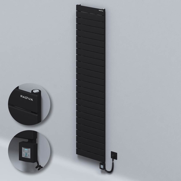 Radiva - Type 10H Electric Steel Decorative Radiator 1772x400 Black (KTX4 Thermostat) 1000W Spiral Cable