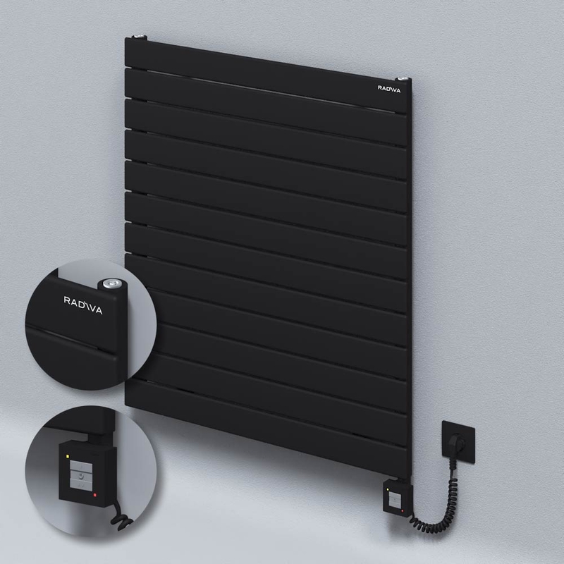 Type 10H Electric Steel Decorative Radiator 884x800 Black (KTX1 Thermostat) 1000W Spiral Cable