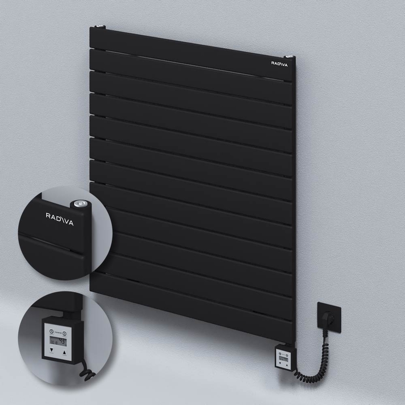 Type 10H Electric Steel Decorative Radiator 884x800 Black (KTX3 Thermostat) 1000W Spiral Cable