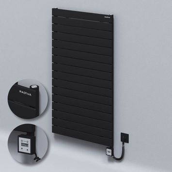 Radiva - Type 10H Electric Steel Radiateur Décoratif 1180x700 Noir (KTX3 Thermostat) 1000W Câble spiralé