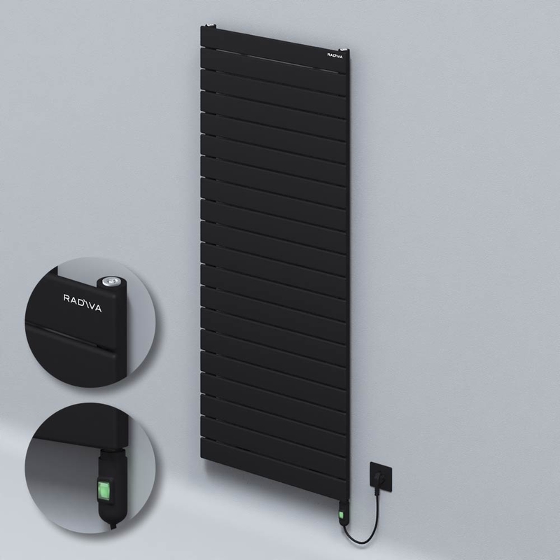 Type 10H Electric Steel Radiateur Décoratif 1476x600 Noir (Bouton Marche/Arrêt) 900W