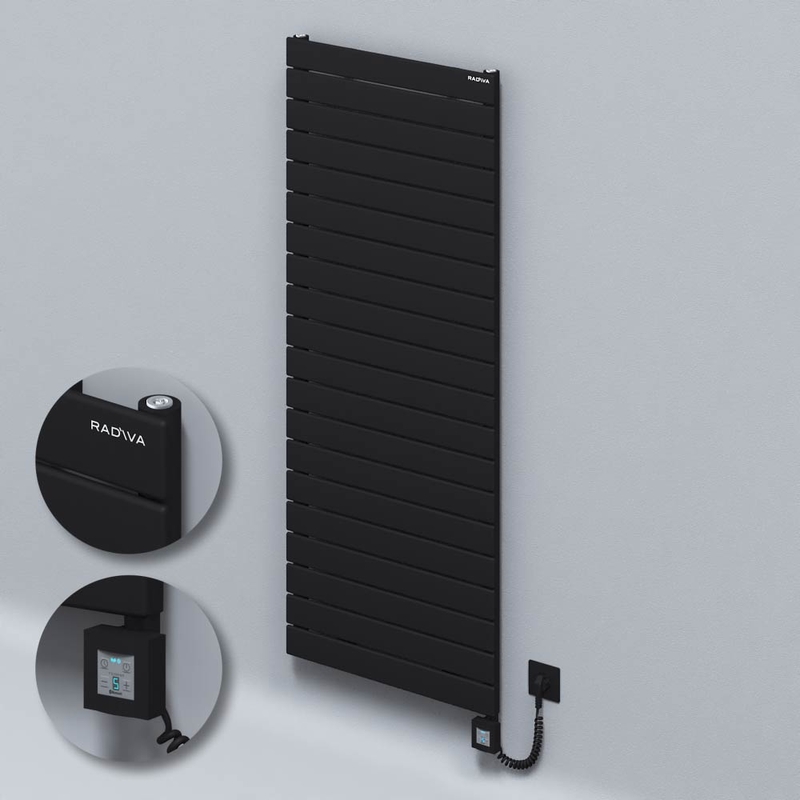 Type 10H Electric Steel Radiateur Décoratif 1476x600 Noir (KTX4 Thermostat) 1000W Câble spiralé