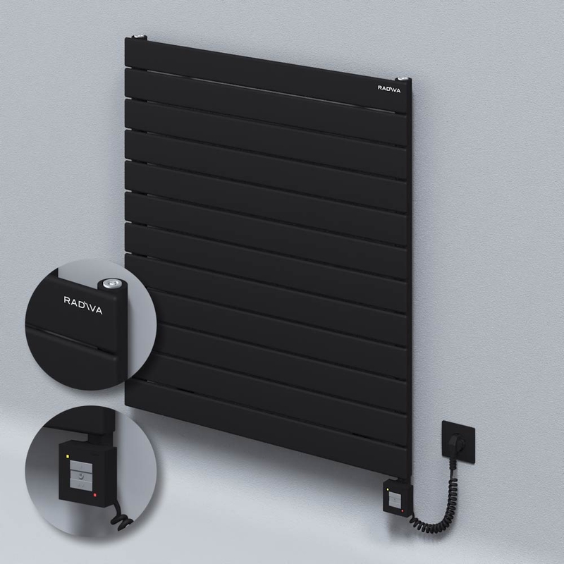 Type 10H Electric Steel Radiateur Décoratif 884x800 Noir (KTX1 Thermostat) 1000W Câble spiralé