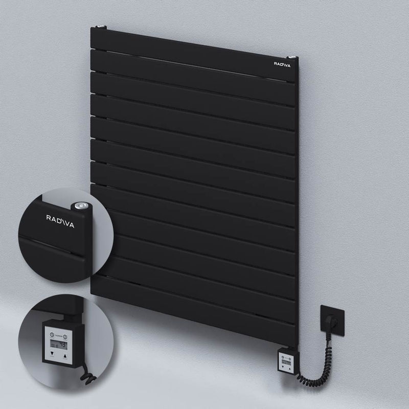 Type 10H Electric Steel Radiateur Décoratif 884x800 Noir (KTX3 Thermostat) 1000W Câble spiralé