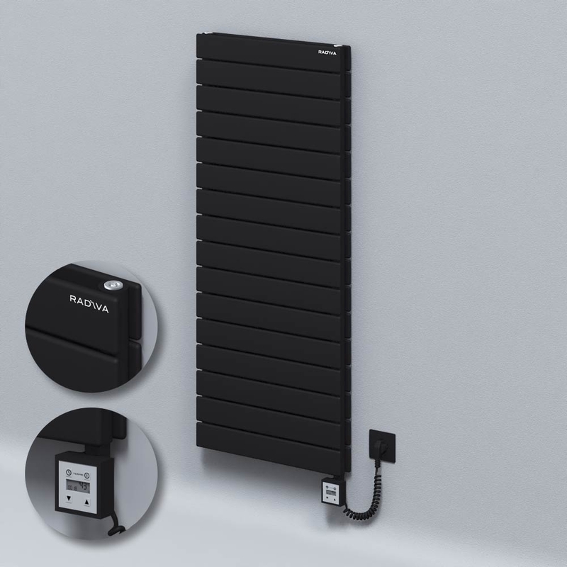 Type 20H Electric Steel Decorative Radiator 1180x500 Black (KTX3 Thermostat) 1000W Spiral Cable