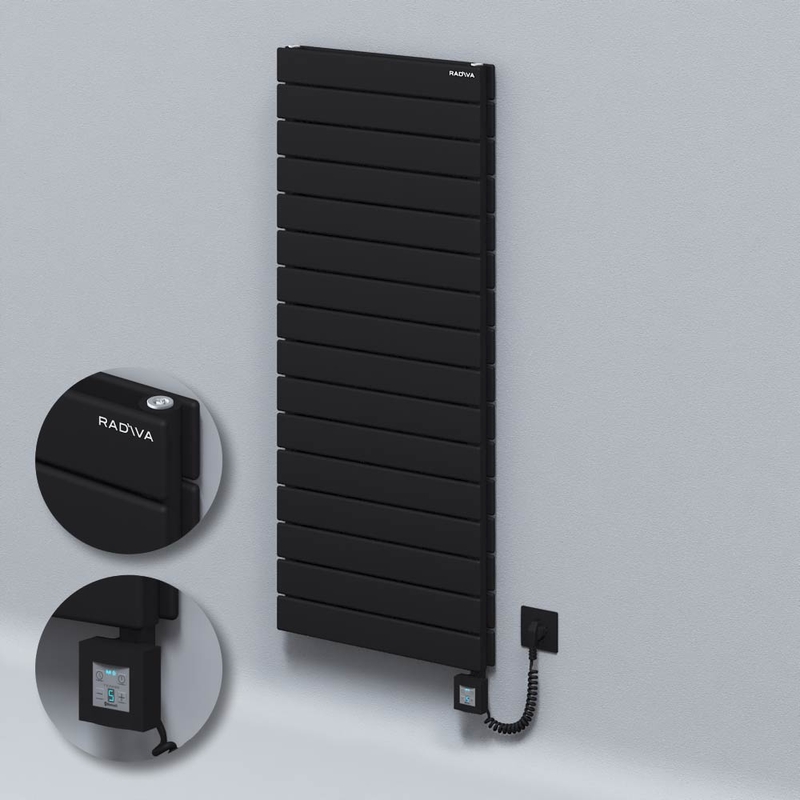 Type 20H Electric Steel Decorative Radiator 1180x500 Black (KTX4 Thermostat) 1000W Spiral Cable