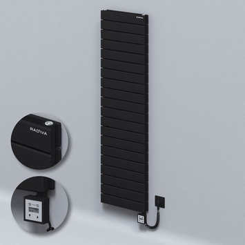 Radiva - Type 20H Electric Steel Decorative Radiator 1476x400 Black (KTX3 Thermostat) 1000W Spiral Cable