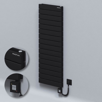 Radiva - Type 20H Electric Steel Radiateur Décoratif 1180x400 Noir (KTX1 Thermostat) 1000W Câble spiralé