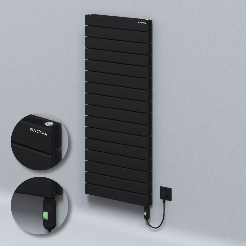 Type 20H Electric Steel Radiateur Décoratif 1180x500 Noir (Bouton Marche/Arrêt) 900W