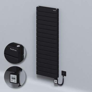 Radiva - Type 21H Electric Steel Decorative Radiator 1180x400 Black (KTX3 Thermostat) 1000W Spiral Cable