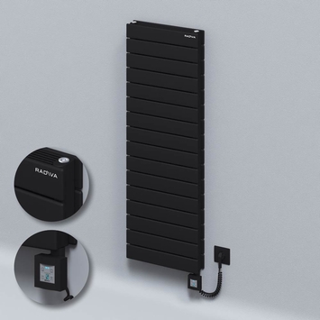 Radiva - Type 21H Electric Steel Decorative Radiator 1180x400 Black (KTX4 Thermostat) 1000W Spiral Cable