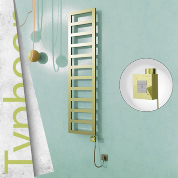 Radiva - Typhoon Elektrikli Paslanmaz Çelik Havlupan 400x1020 Satine Altın (KTX1 Termostat) 300W Spiral Kablolu