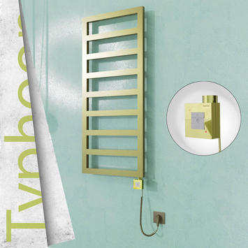 Radiva - Typhoon Elektrikli Paslanmaz Çelik Havlupan 400x1160 Satine Altın (KTX1 Termostat) 300W Spiral Kablolu
