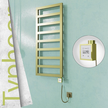 Radiva - Typhoon Elektrikli Paslanmaz Çelik Havlupan 400x1160 Satine Altın (KTX3 Termostat) 300W Spiral Kablolu