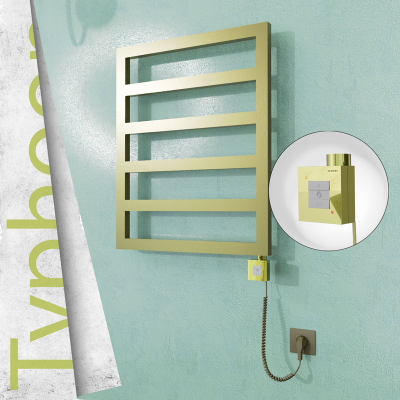 TYPHOON Elektrikli Paslanmaz Çelik Havlupan 600x1160 Satine Altın (KTX1 Termostat) 300W Spiral Kablolu